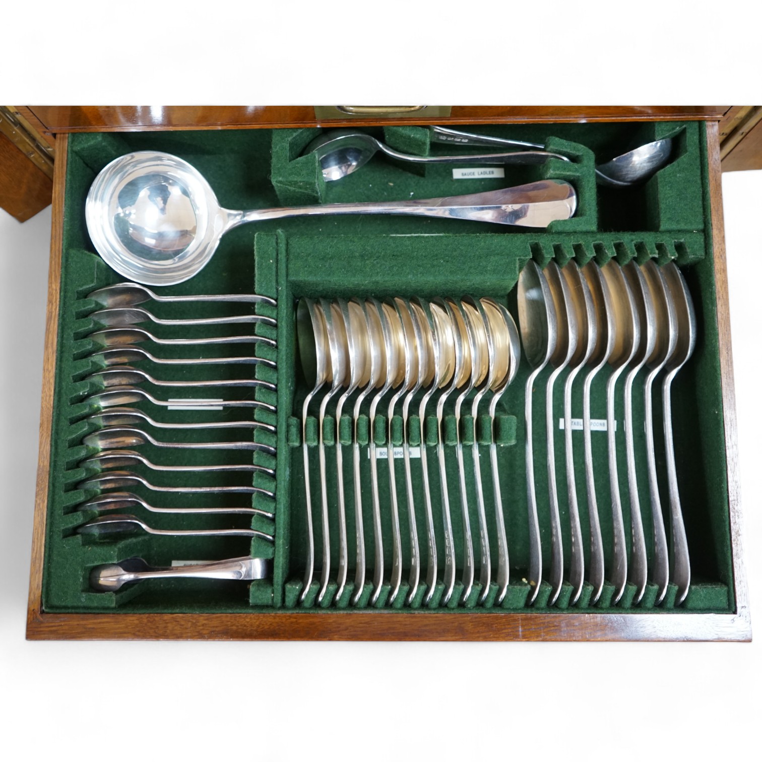 An oak canteen of plated flatware. Condition - fair to good, a little worn